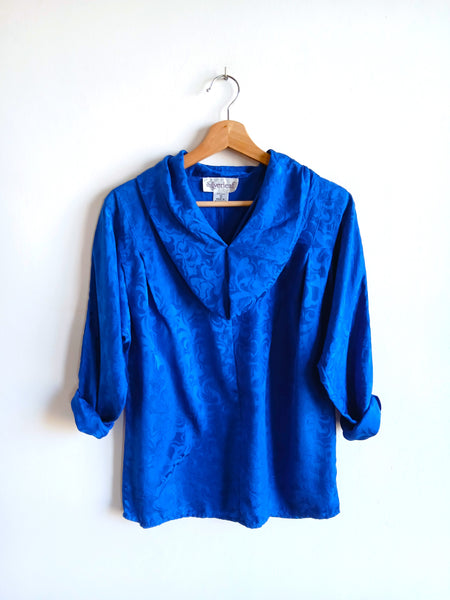 Camisa Vintage 100% Seda Azul