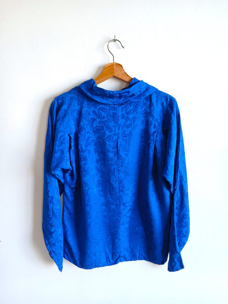 Camisa Vintage 100% Seda Azul