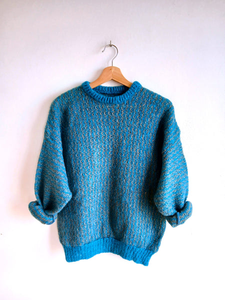 Jersey Vintage Hecho a Mano Azul y Gris