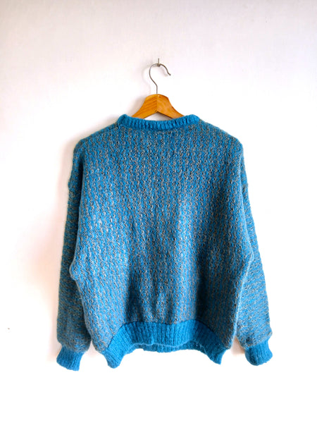 Jersey Vintage Hecho a Mano Azul y Gris