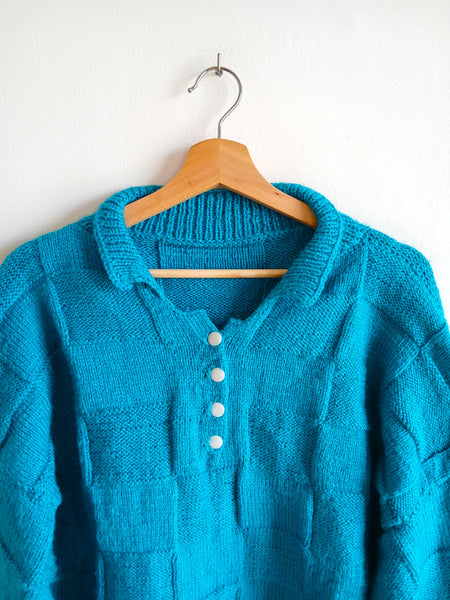 Jersey Vintage Hecho a Mano Azul