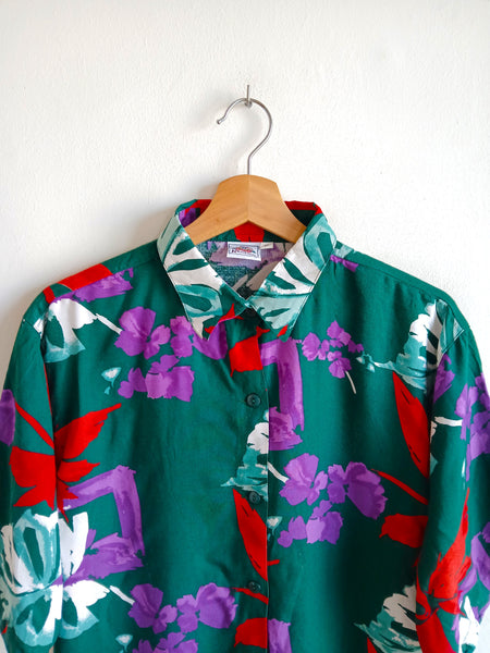 Camisa Vintage Verde Flores