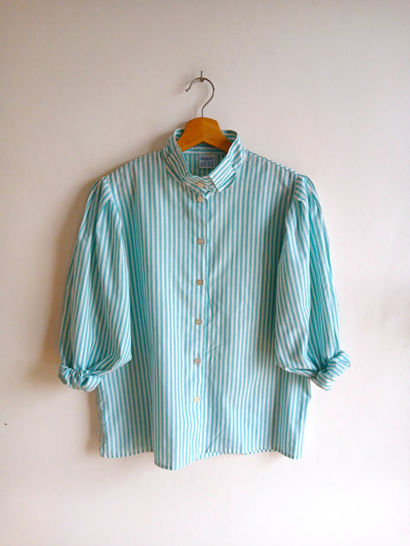 Camisa Vintage Rayas Turquesas