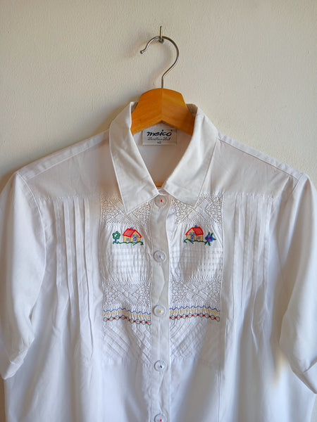 Camisa Vintage Blanca Casitas