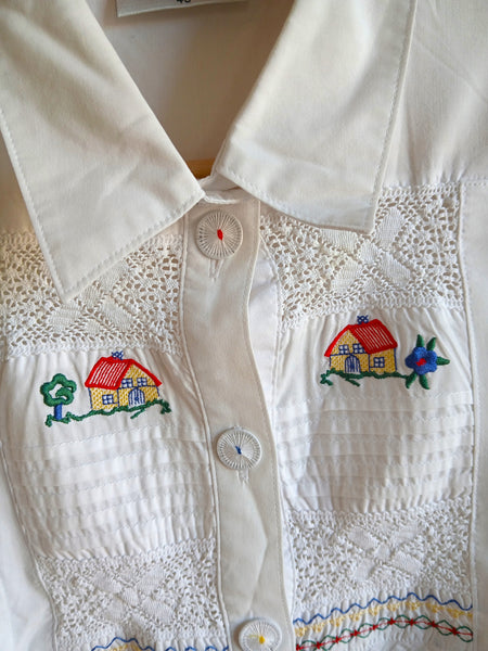 Camisa Vintage Blanca Casitas