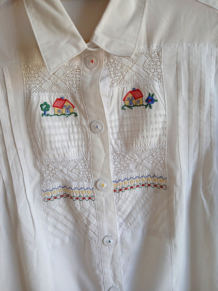 Camisa Vintage Blanca Casitas