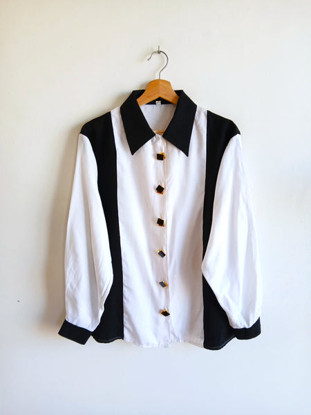 Camisa Vintage B/N y Botones Originales