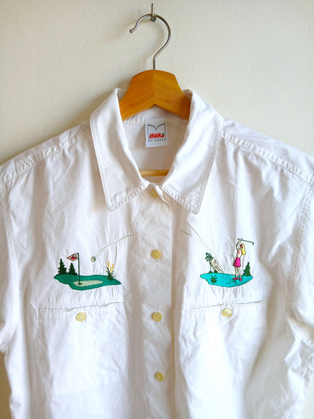 Camisa Vintage Blanca Bordados Chica Golfista