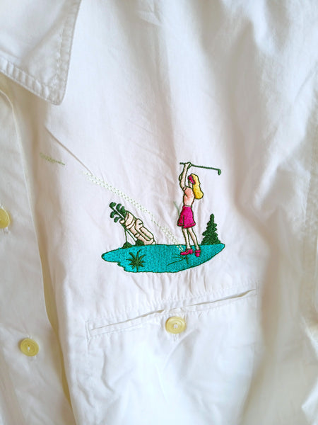 Camisa Vintage Blanca Bordados Chica Golfista