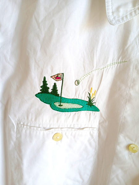 Camisa Vintage Blanca Bordados Chica Golfista