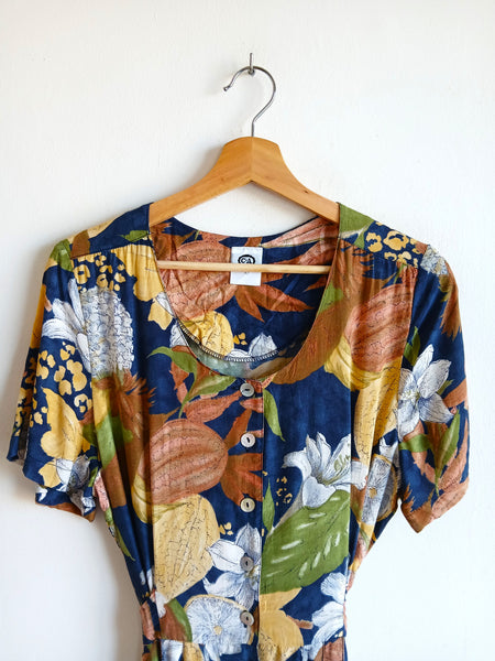 Vestido Vintage Abotonado Flores