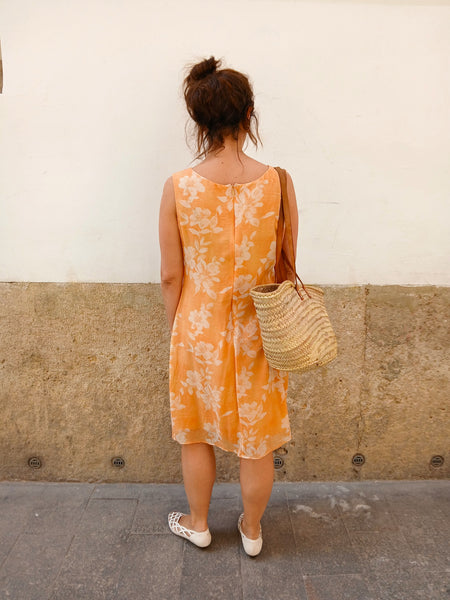 Vestido Vintage 100% Seda Flores