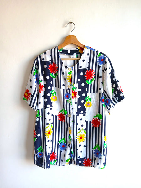 Camisa Vintage Flores Rayas Lunares