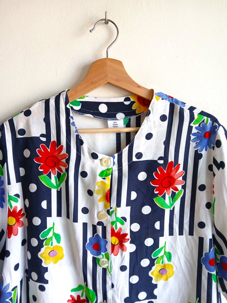 Camisa Vintage Flores Rayas Lunares