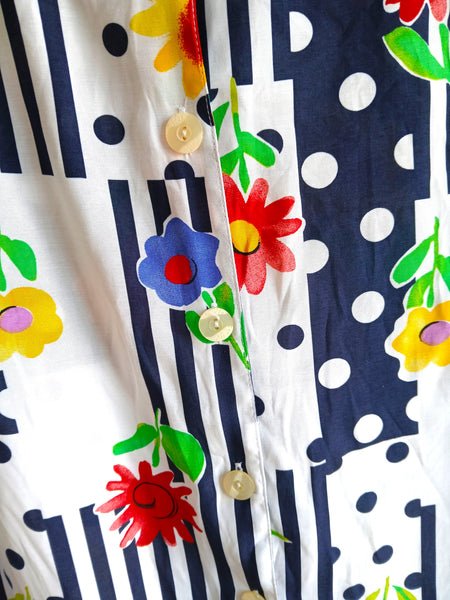 Camisa Vintage Flores Rayas Lunares