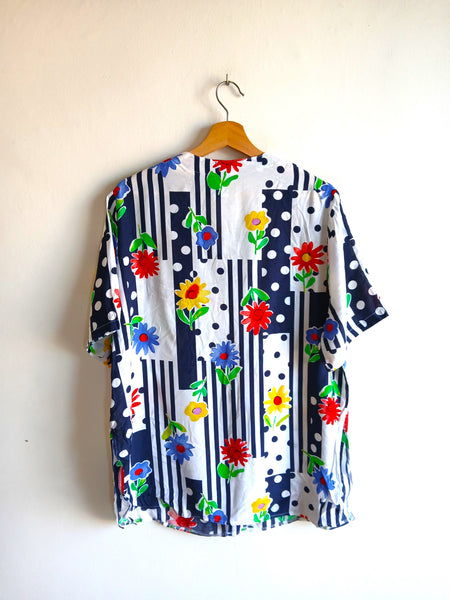 Camisa Vintage Flores Rayas Lunares