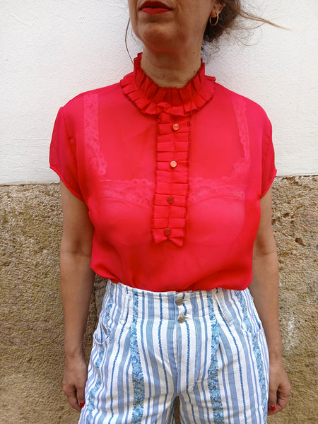 Camisa Vintage Roja Trevira Georgette