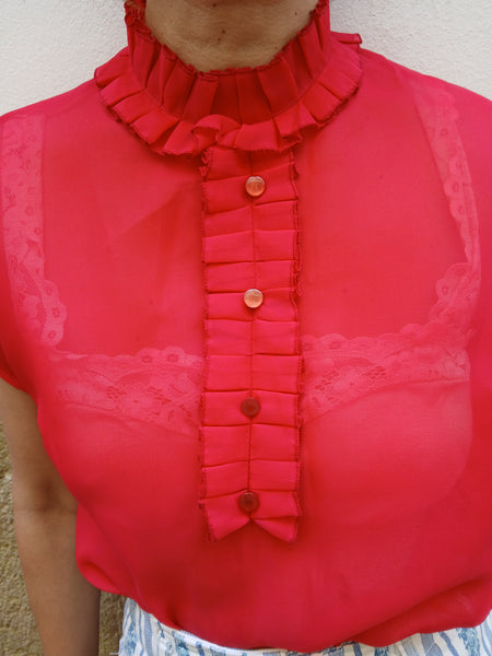 Camisa Vintage Roja Trevira Georgette