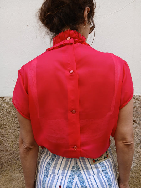 Camisa Vintage Roja Trevira Georgette