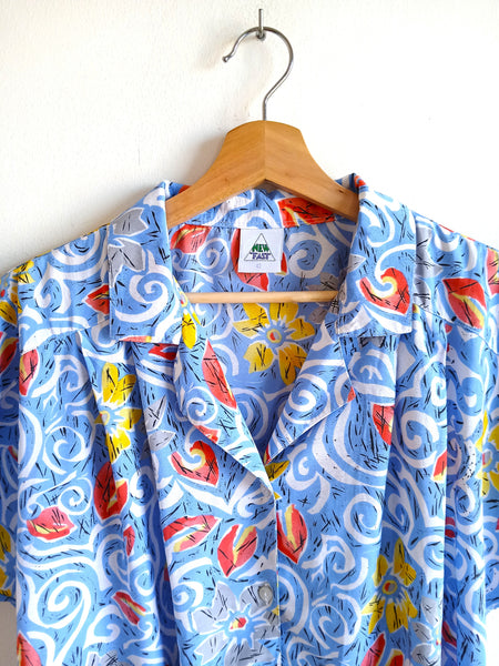 Camisa Vintage Azul con Estampado