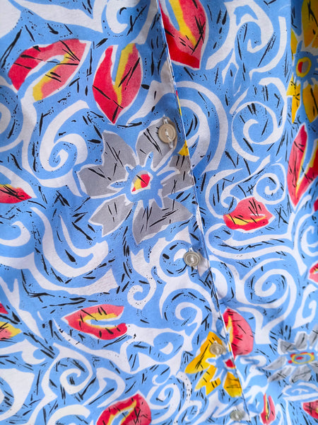 Camisa Vintage Azul con Estampado