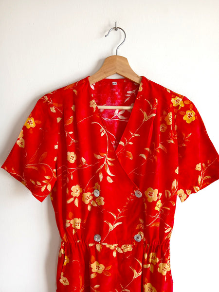 Vestido Vintage Rojo y Florecillas