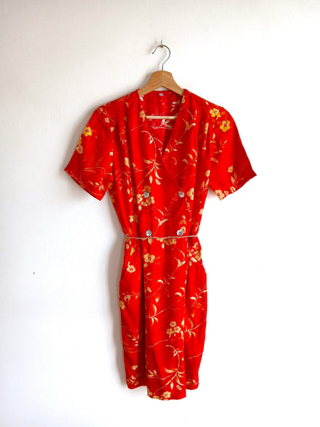 Vestido Vintage Rojo y Florecillas