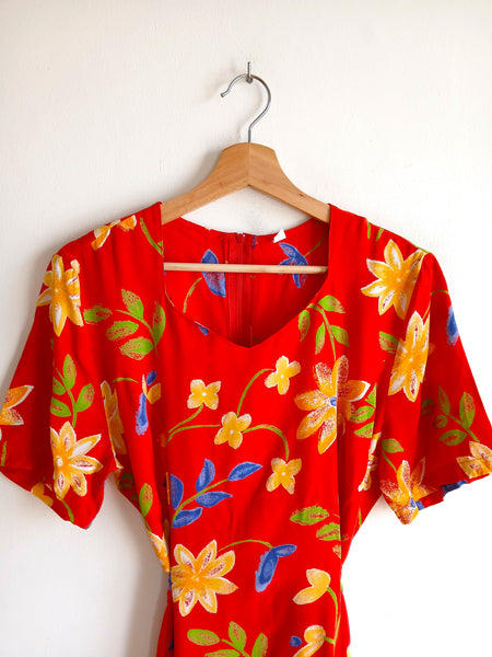 Vestido Vintage Rojo Flores