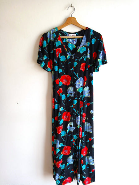 Vestido Vintage Negro Flores