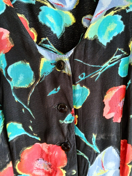 Vestido Vintage Negro Flores