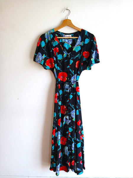 Vestido Vintage Negro Flores