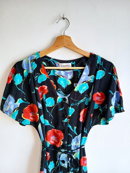 Vestido Vintage Negro Flores