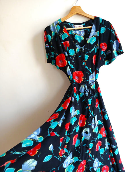 Vestido Vintage Negro Flores