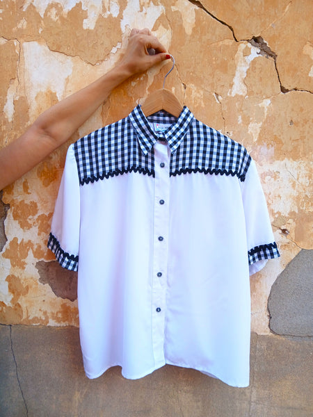 Camisa Vintage Blanco Cuadros