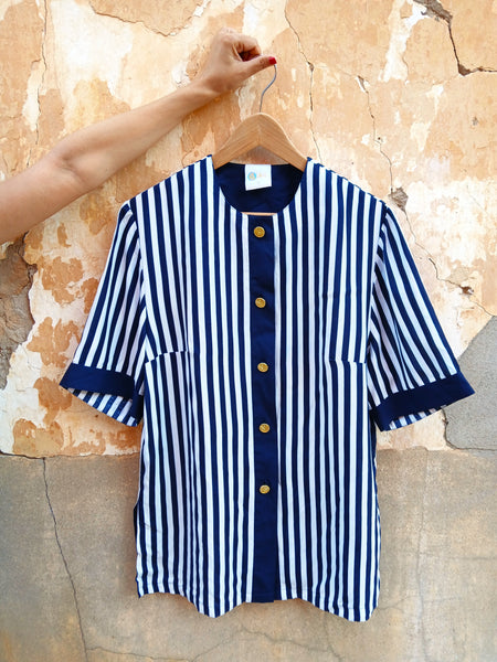 Camisa Vintage Rayas y Botones Dorados