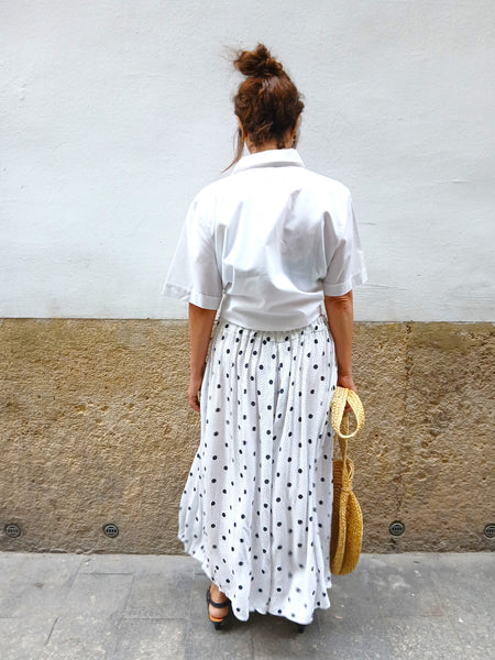 Falda Pantalón Vintage Blanca a Lunares