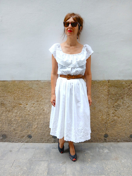 Vestido Vintage Blanco Bordados Flores
