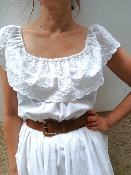 Vestido Vintage Blanco Bordados Flores