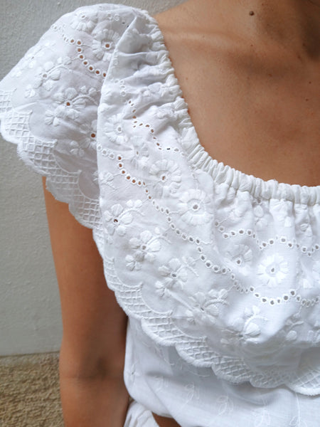 Vestido Vintage Blanco Bordados Flores