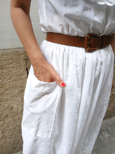 Vestido Vintage Blanco Bordados Flores
