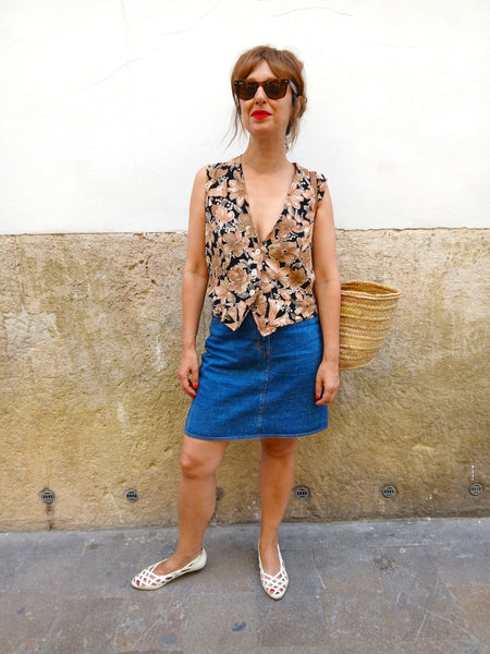 Camisa Vintage Flores Sin Mangas