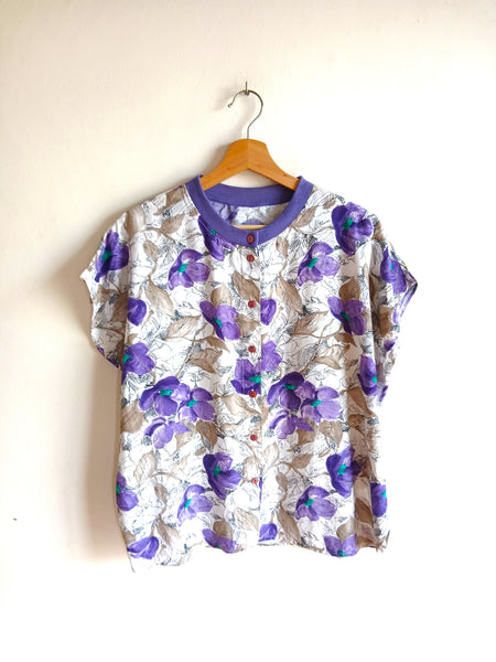 Camisa Vintage Flores Moradas