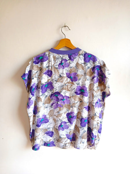 Camisa Vintage Flores Moradas