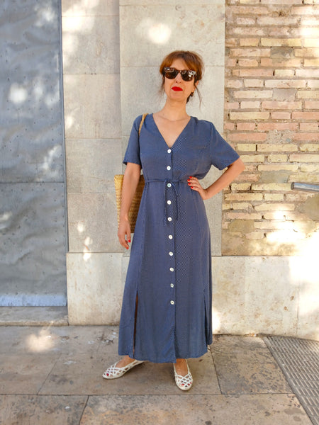 Vestido Vintage Azul Lunares
