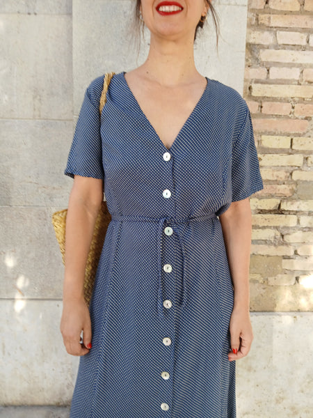 Vestido Vintage Azul Lunares