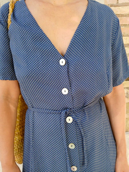Vestido Vintage Azul Lunares