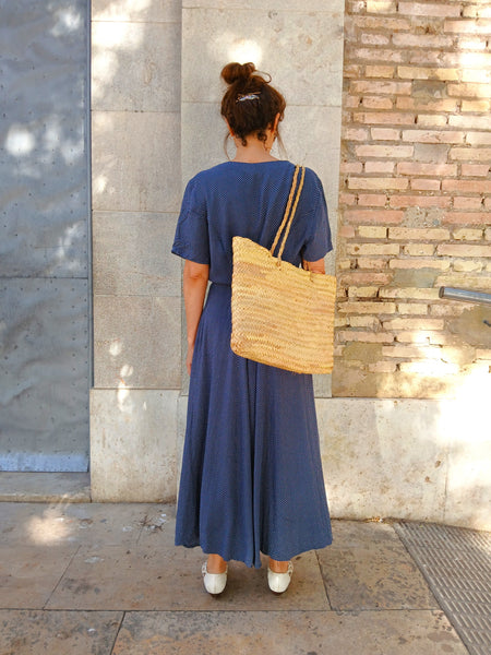 Vestido Vintage Azul Lunares