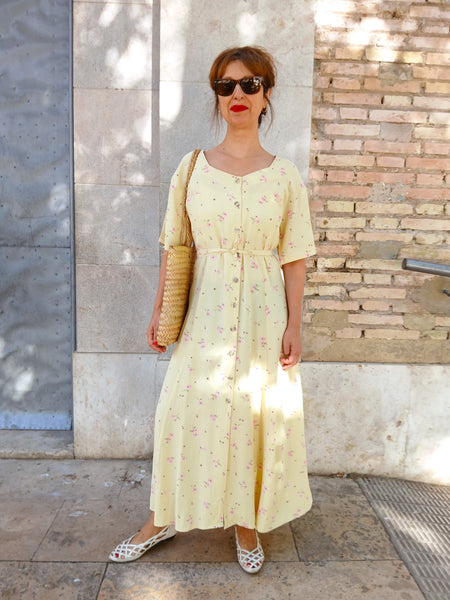 Vestido Vintage Amarillo Flores