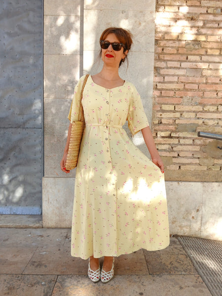 Vestido Vintage Amarillo Flores