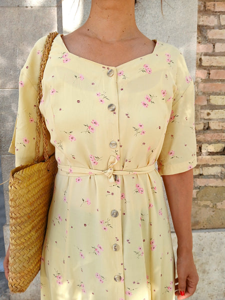 Vestido Vintage Amarillo Flores